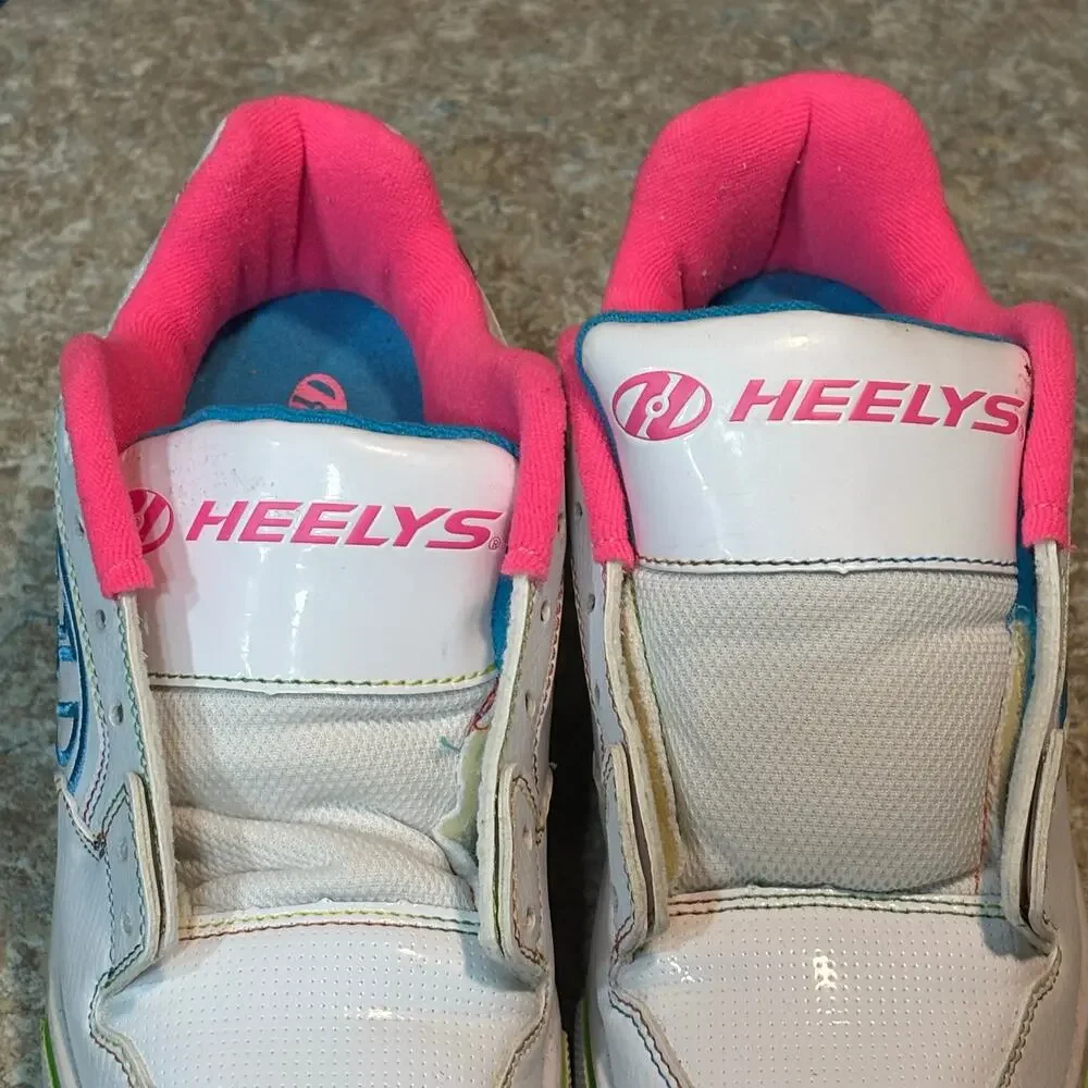 Heelys Girls Motion Plus White Pink Blue Green Roller Tennis Shoes Size 4 READ